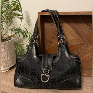 Etienne Aigner Monogram Print Shoulder Bag Handbag in Black